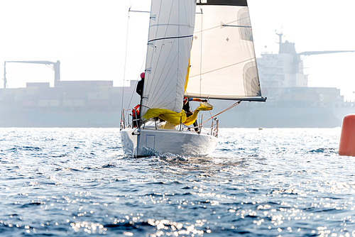 Yacht in action during a race in the mediterranean sea
