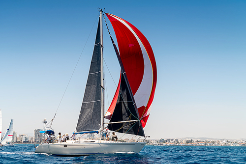 Sailboats racing during regatta off the coast of Larnaca. Cyprus