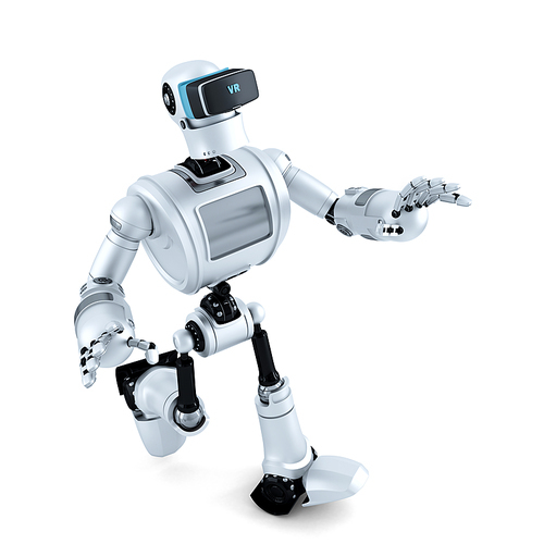 3D Robot with virtual reality headset. 3D illustration. Contains clipping path.