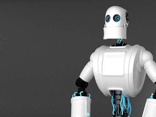 Standing Robot with dark blank background. Front view