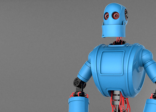 Standing Robot with dark blank background. Front view