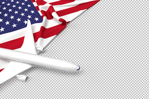 Passenger airplane and flag of USA