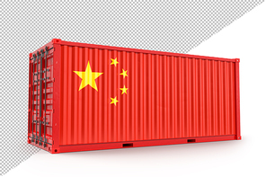 Cargo container with flag of China. 3D rendering. Isolated on white