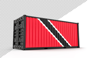 Realistic shipping cargo container textured with Flag of Trinidad and Tobago. Isolated. 3D Rendering