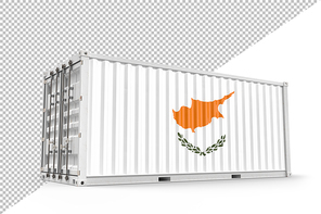 Realistic shipping container textured with Flag of Cyprus. Isolated. 3D Rendering