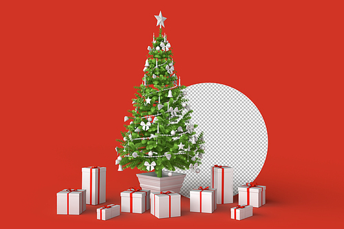 Minimalistic Christmas tree with gift boxes. 3D Rendering