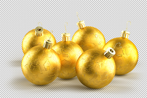 Group of decorative golden Christmas balls. 3D Rendering