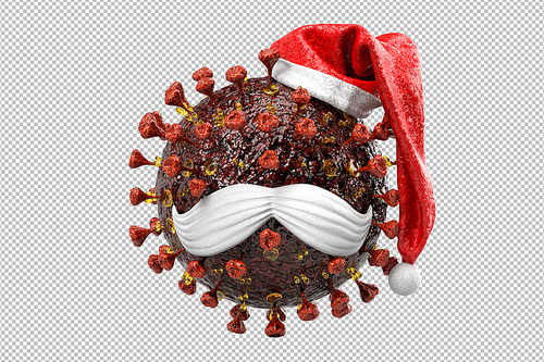 Santa Virus. Christmas pandemic concept. Isolated. 3D Rendering