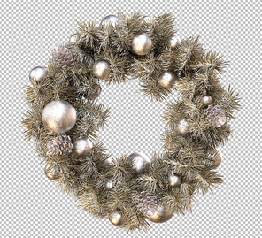 Gold Christmas wreath frame. 3D Rendering