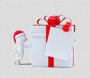 Christmas gift box with blank card. Isolated on white background. 3D Rendering