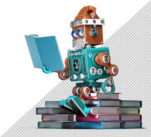 Robot Santa reading books