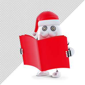 Santa robot reading a book. Christmas concept