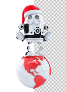 Robot Santa on top of the globe. Technology concept