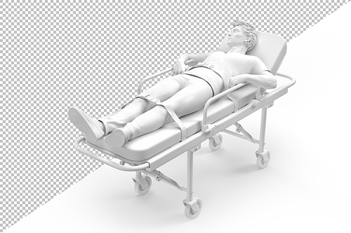 Unconscious patient lying on a stretcher