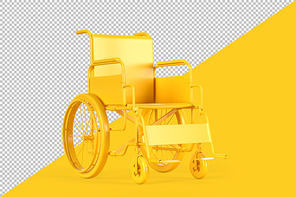 Empty yellow wheelchair on yellow background