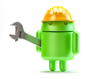 Android with adjustable wrench. 3D illustration. Isolated