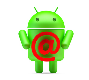 Google Android Robot with red e-mail symbol. 3D illustration. Isolated. Contains clipping path