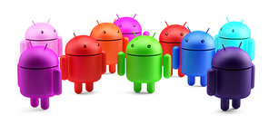 Group of colorful android robots