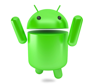 Happy jumping android robot. 3D illustration. Isolated. Contains clipping path