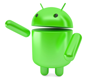 Android Robot pointing at invisible object. 3D illustration. Isolated. Contains clipping path