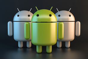 Group of Android robots. 3D illustration. Contains clipping path