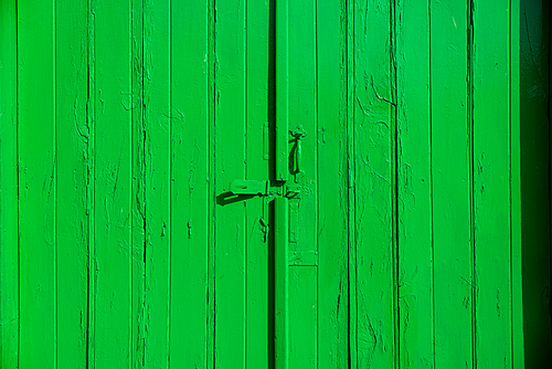Fragment of bright green painted wooden door