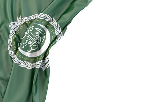 Flag of Arab League in the corner on white background. Isolated, contains clipping path