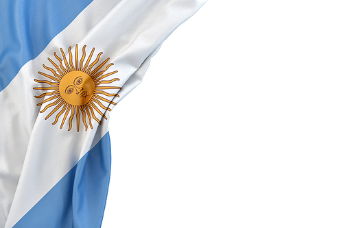Flag of Argentina in the corner on white background. Isolated, contains clipping path