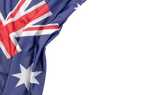 Flag of Australia in the corner on white background. Isolated, contains clipping path
