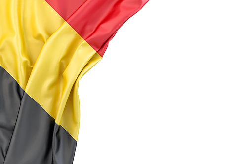 Flag of Belgium in the corner on white background. Isolated, contains clipping path