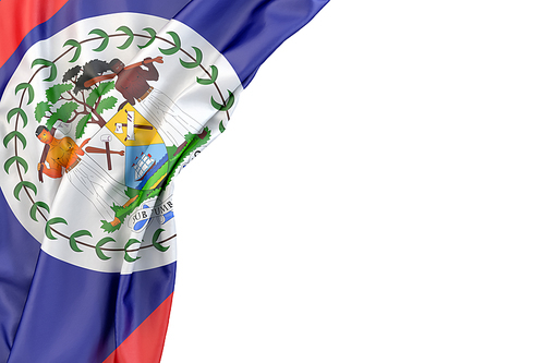 Flag of Belize in the corner on white background. Isolated, contains clipping path