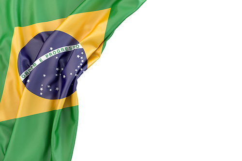 Flag of Brazil in the corner on white background. Isolated, contains clipping path