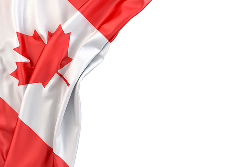 Flag of Canada in the corner on white background. Isolated, contains clipping path