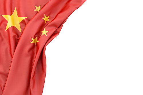 Flag of China in the corner on white background. Isolated, contains clipping path