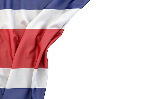 Flag of Costa Rica in the corner on white background. Isolated, contains clipping path