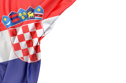 Flag of Croatia in the corner on white background. Isolated, contains clipping path