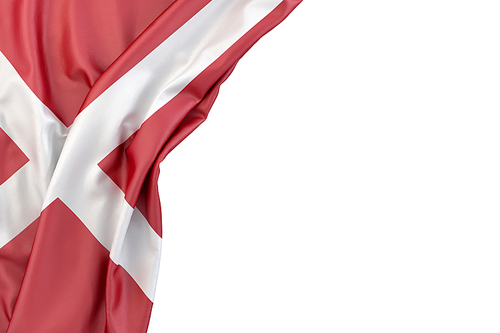 Flag of Denmark in the corner on white background. Isolated, contains clipping path