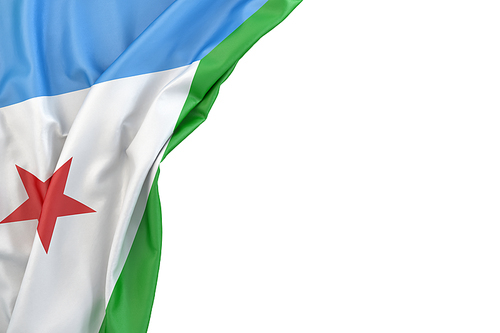 Flag of Djibouti in the corner on white background. Isolated, contains clipping path