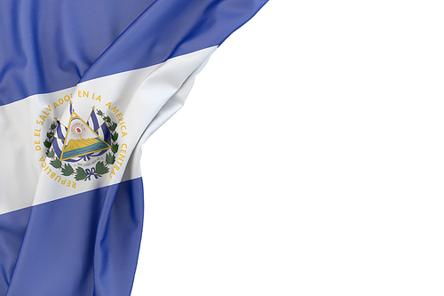 Flag of El Salvador in the corner on white background. Isolated, contains clipping path