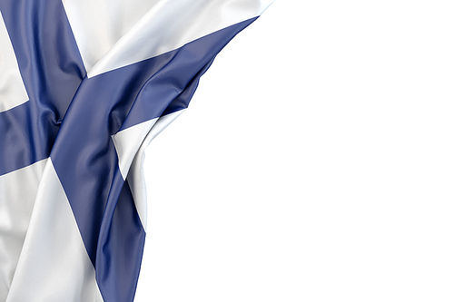 Flag of Finland in the corner on white background. Isolated, contains clipping path