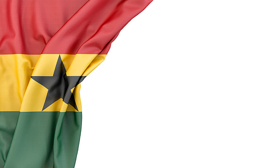 Flag of Ghana in the corner on white background. Isolated, contains clipping path