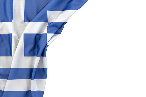 Flag of Greece in the corner on white background. Isolated, contains clipping path