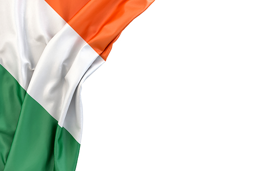 Flag of Ireland in the corner on white background. Isolated, contains clipping path