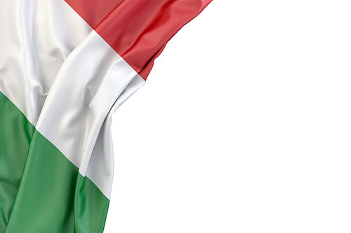 Flag of Italy in the corner on white background. Isolated, contains clipping path