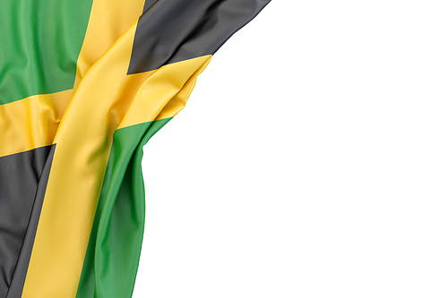 Flag of Jamaica in the corner on white background. Isolated, contains clipping path