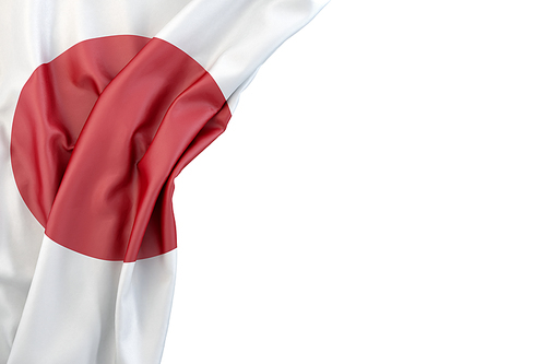 Flag of Japan in the corner on white background. Isolated, contains clipping path