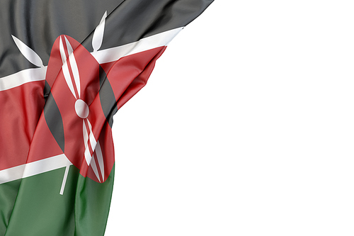 Flag of Kenya in the corner on white background. Isolated, contains clipping path