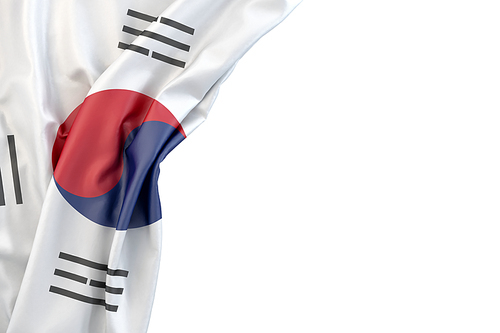 Flag of South Korea in the corner on white background. Isolated, contains clipping path