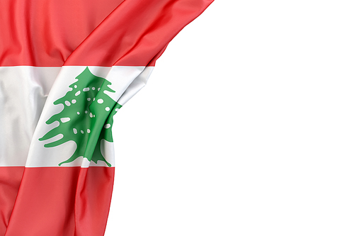 Flag of Lebanon in the corner on white background. Isolated, contains clipping path