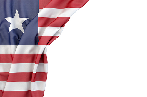 Flag of Liberia in the corner on white background. Isolated, contains clipping path